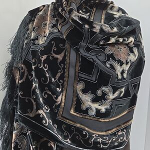 100%Silk Women's Scarf Black/Brown 66x21"